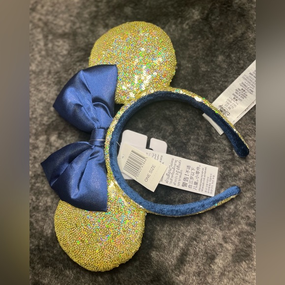 NWT-Disney Minnie Ear Headband 50th Anniversary Gold Sequin EARidescent Blue Bow - Picture 5 of 6
